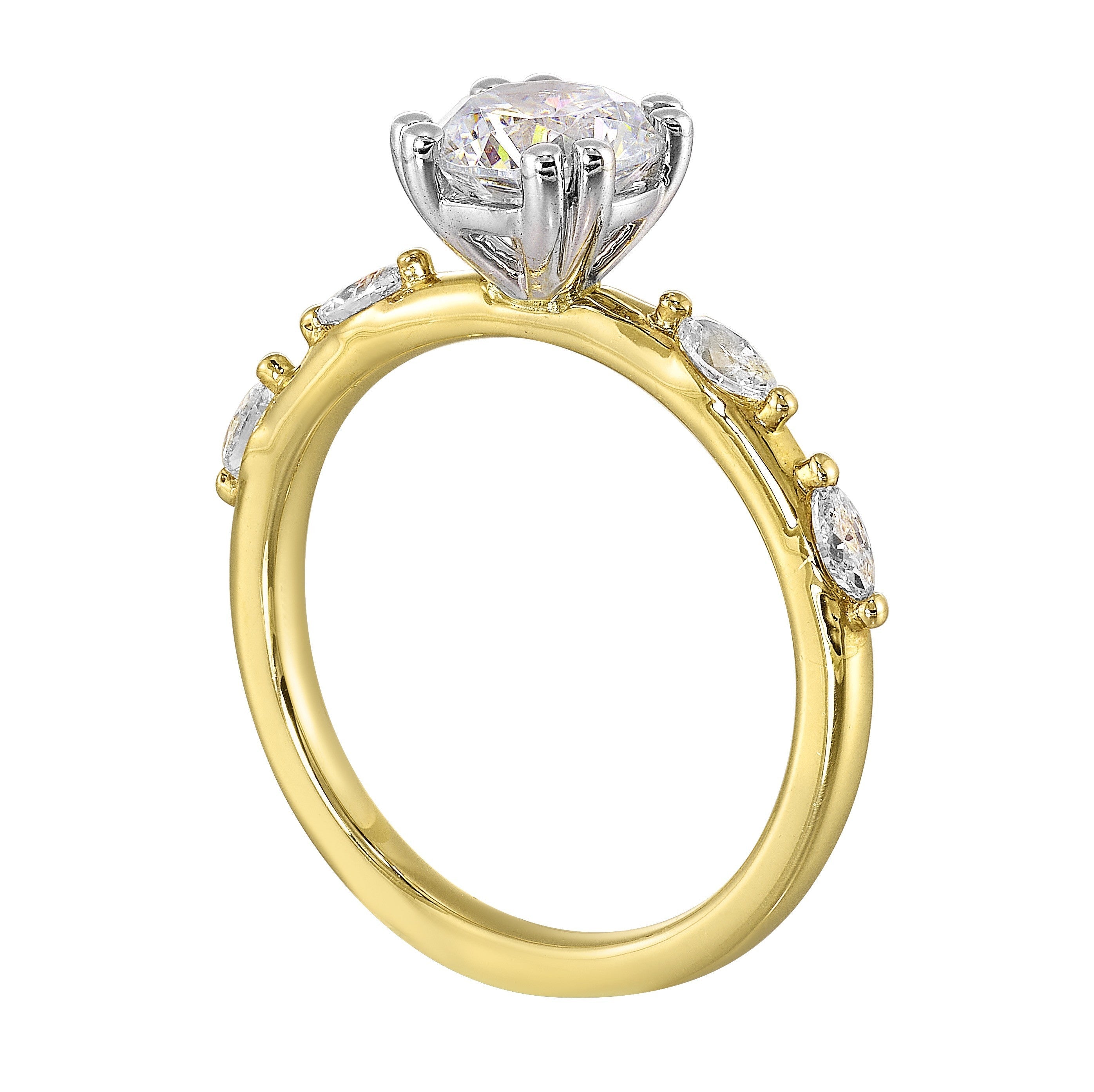 14Kt White Yellow Semi Mount 1/4Ctw For 1Ct Round Center