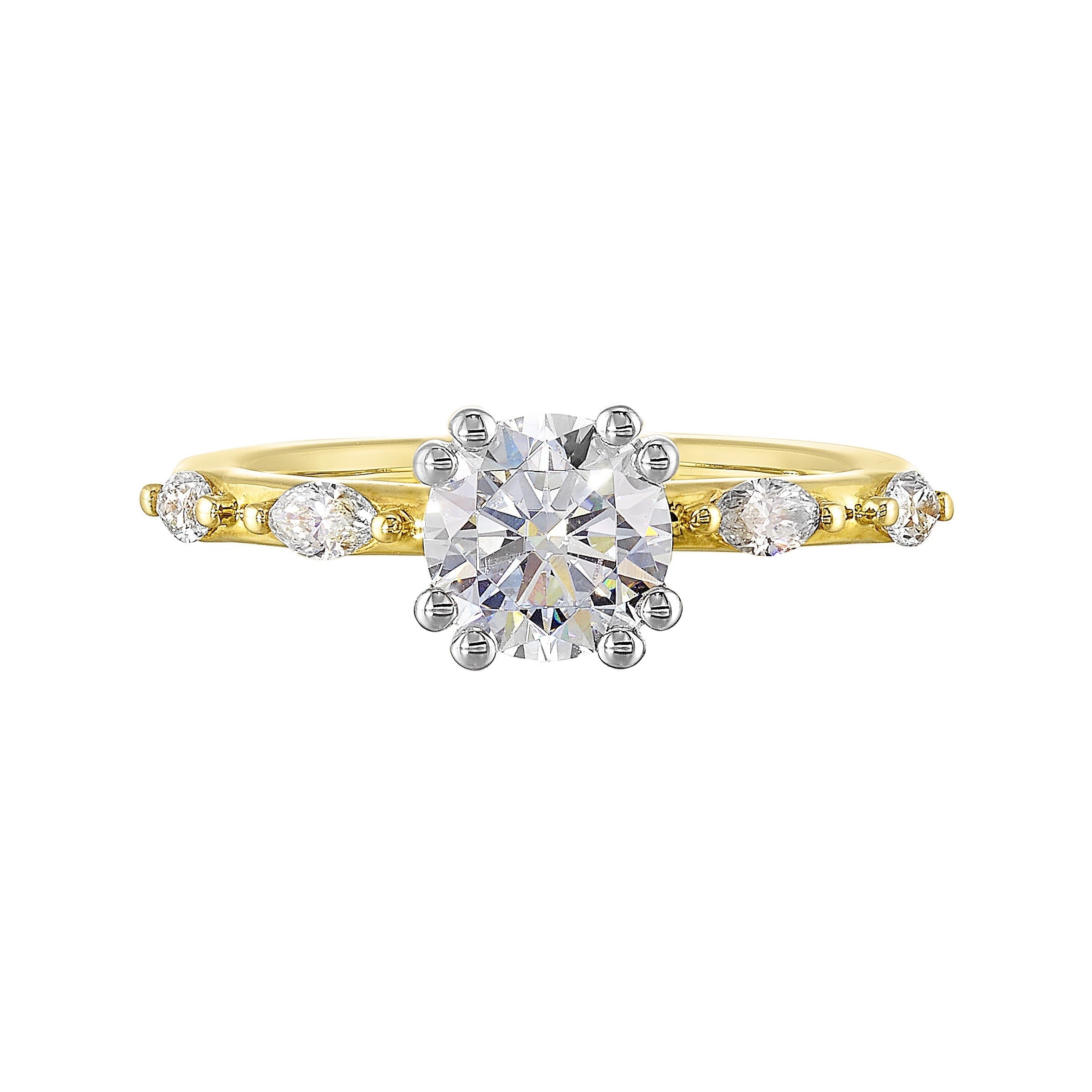 14Kt White Yellow Semi Mount 1/4Ctw For 1Ct Round Center