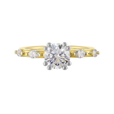 14Kt White Yellow Semi Mount 1/4Ctw For 1Ct Round Center