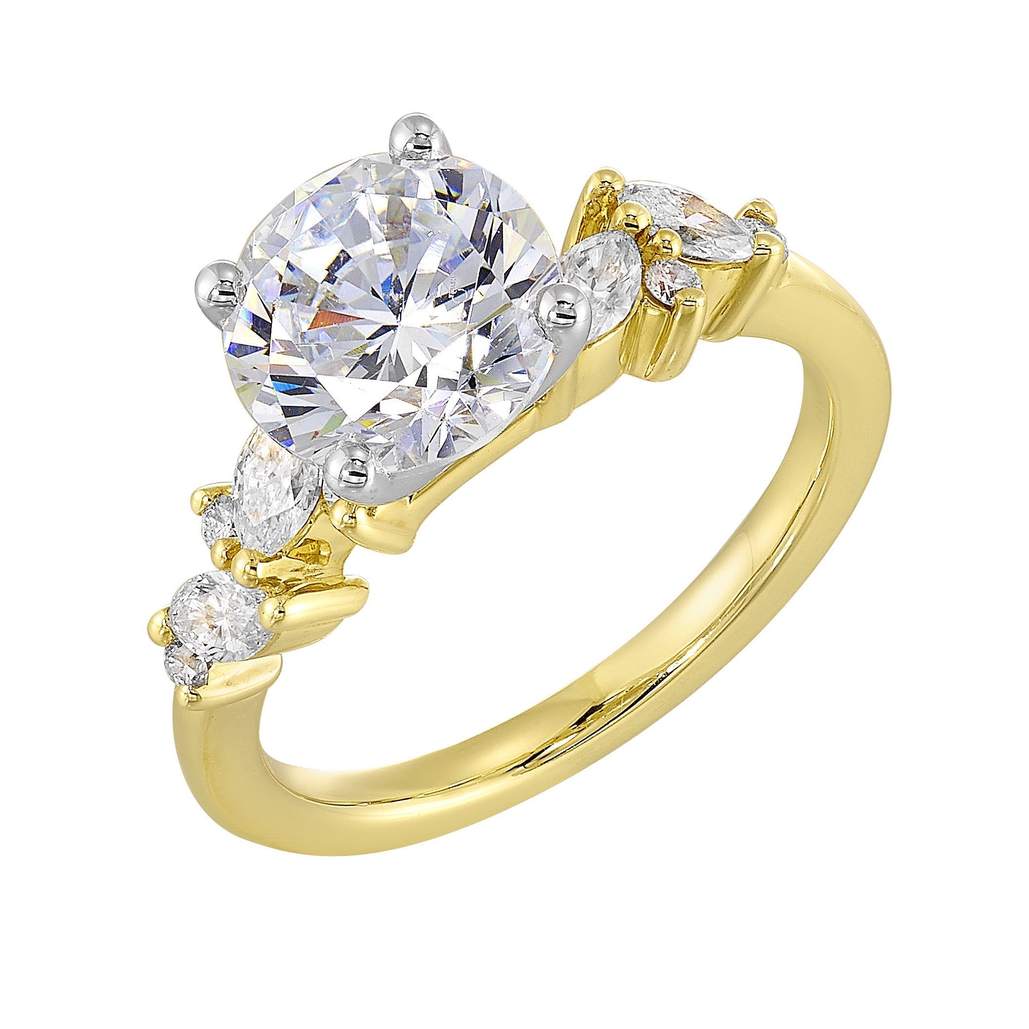 14Kt White Yellow Semi Mount 1/2Ctw For 2Ct Round Center