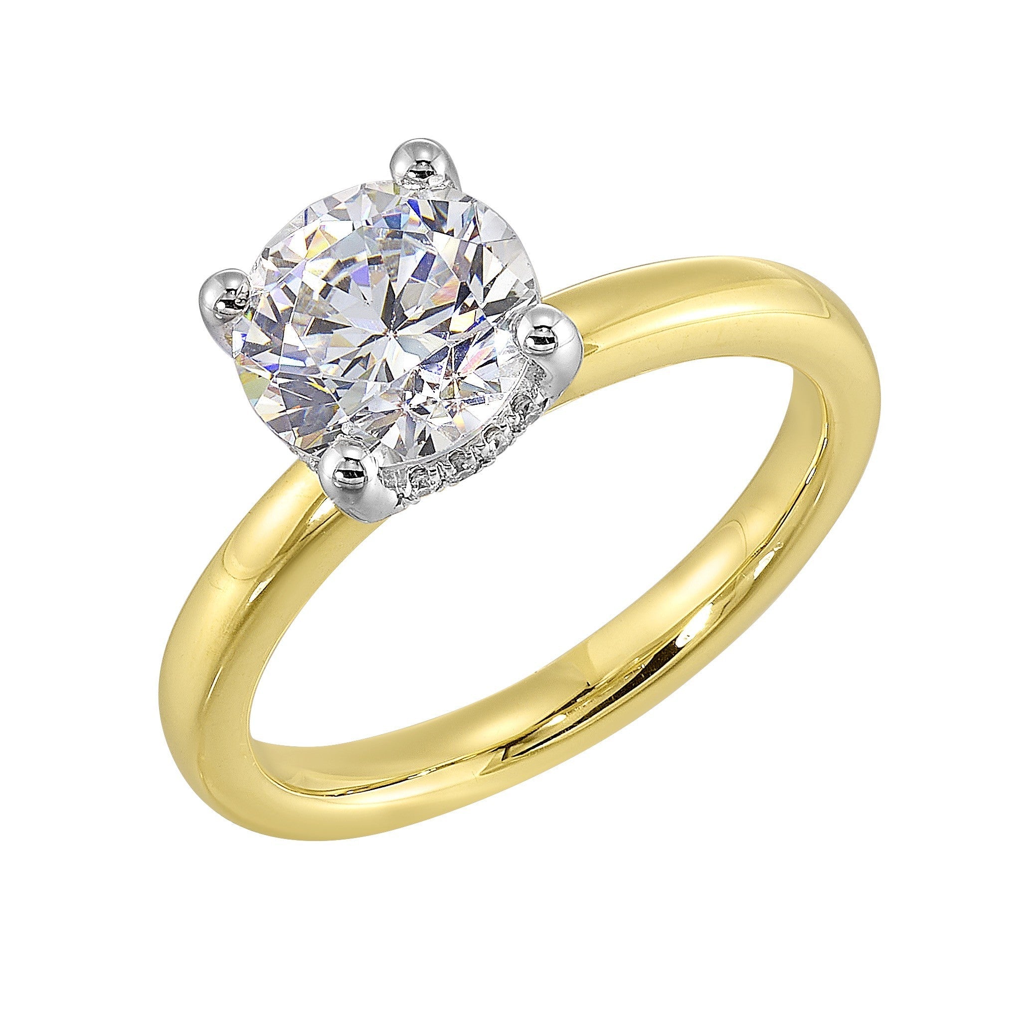14Kt White Yellow Semi Mount 1/15Ctw For 2Ct Round Center