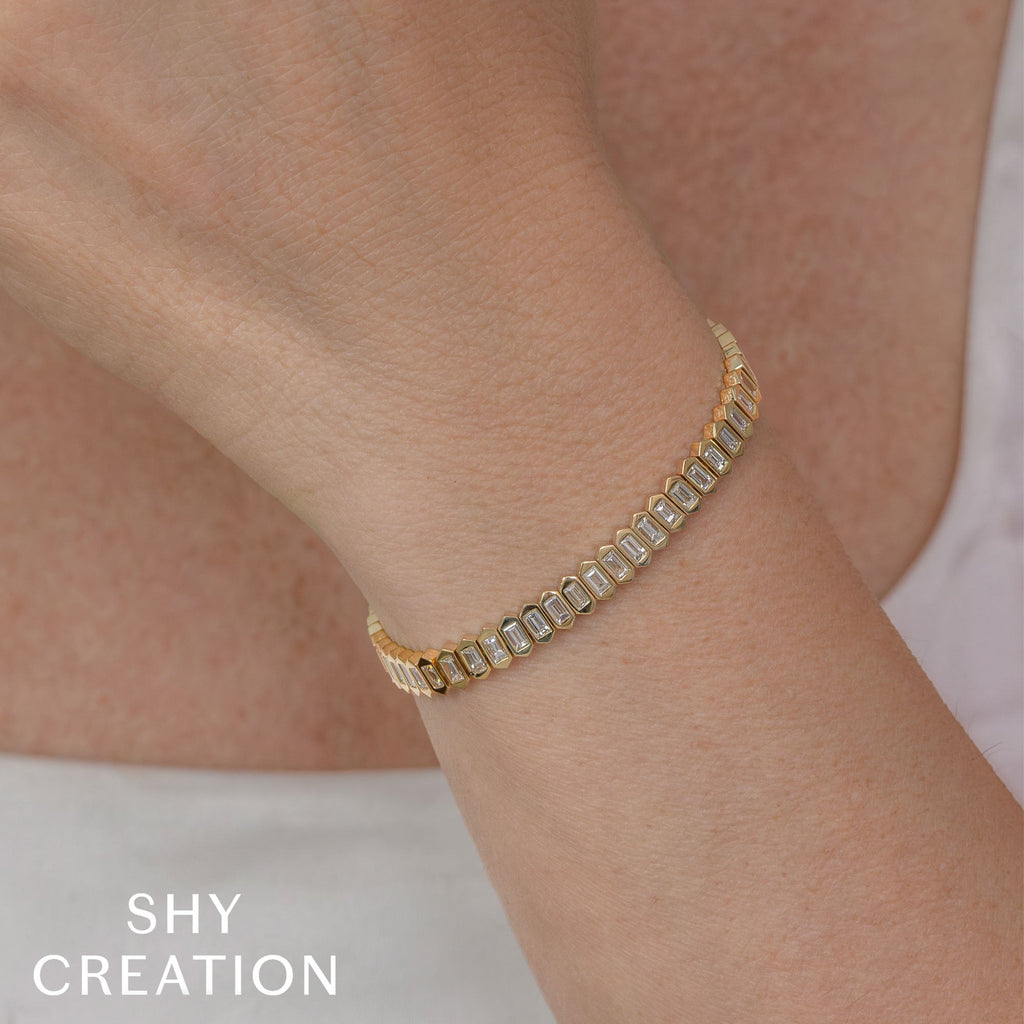 3.25CT 14K Y/G DIAMOND BAGUETTE BEZEL TENNIS BRACELET