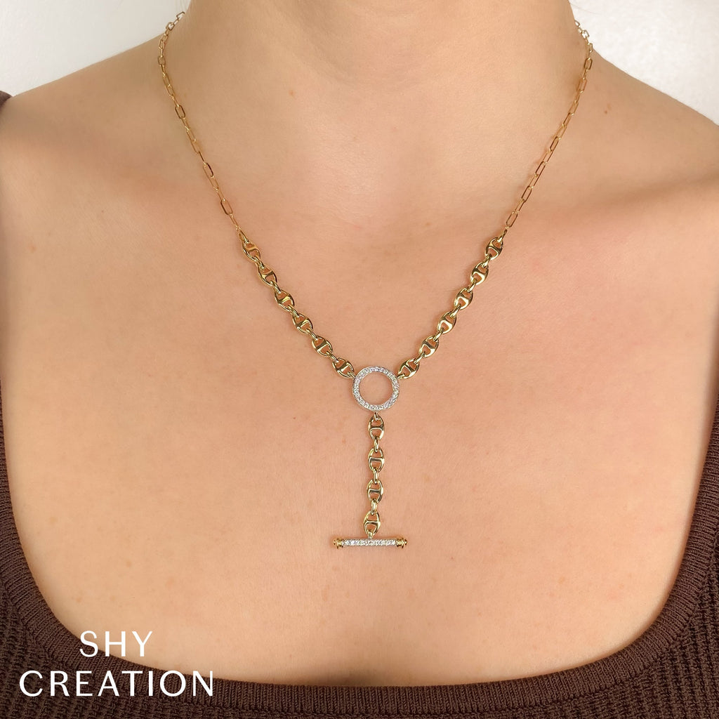0.24CT 14K Y/G DIAMOND CIRCLE LINK LARIAT NECKLACE