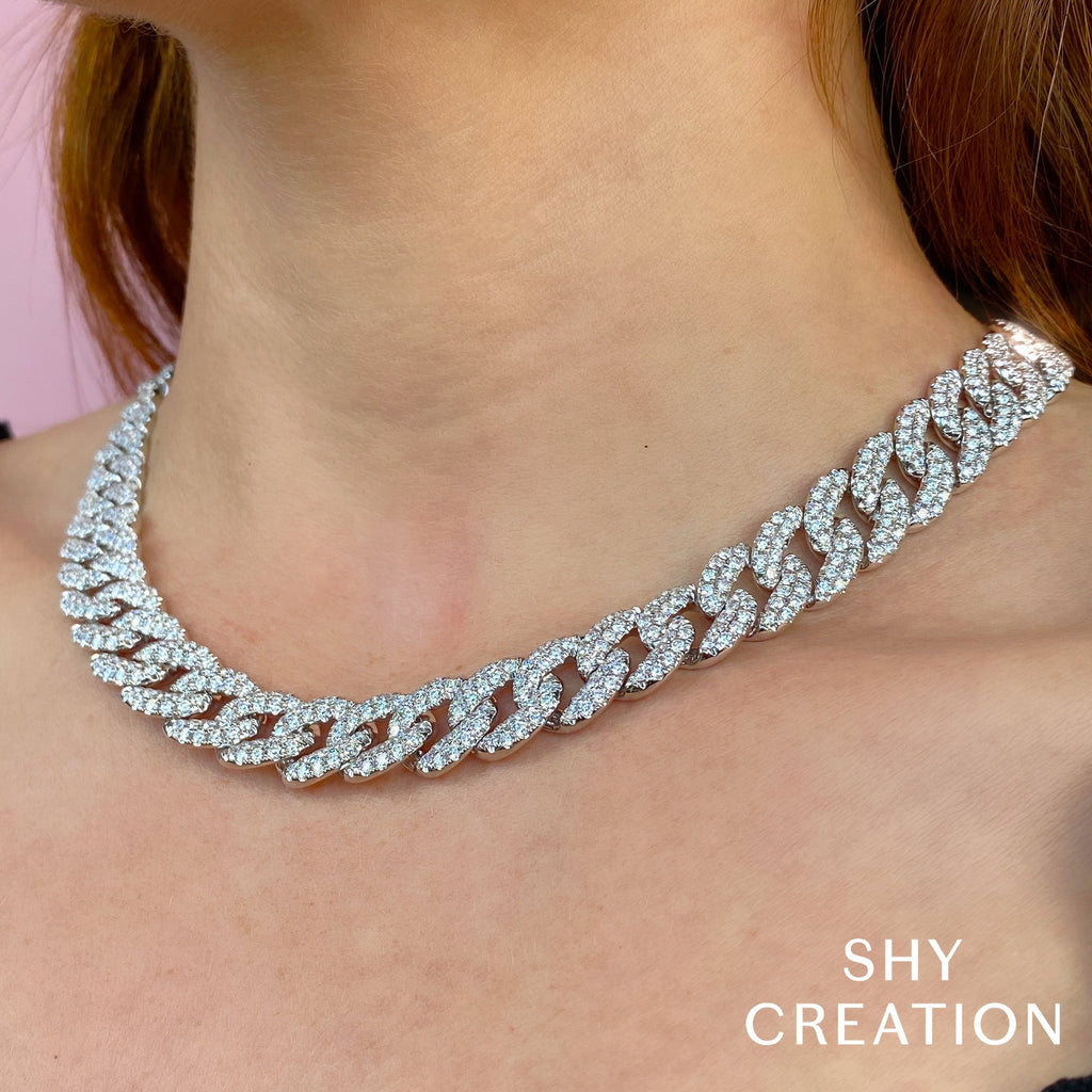 21.46CT 14K W/G DIAMOND PAVE LINK NECKLACE
