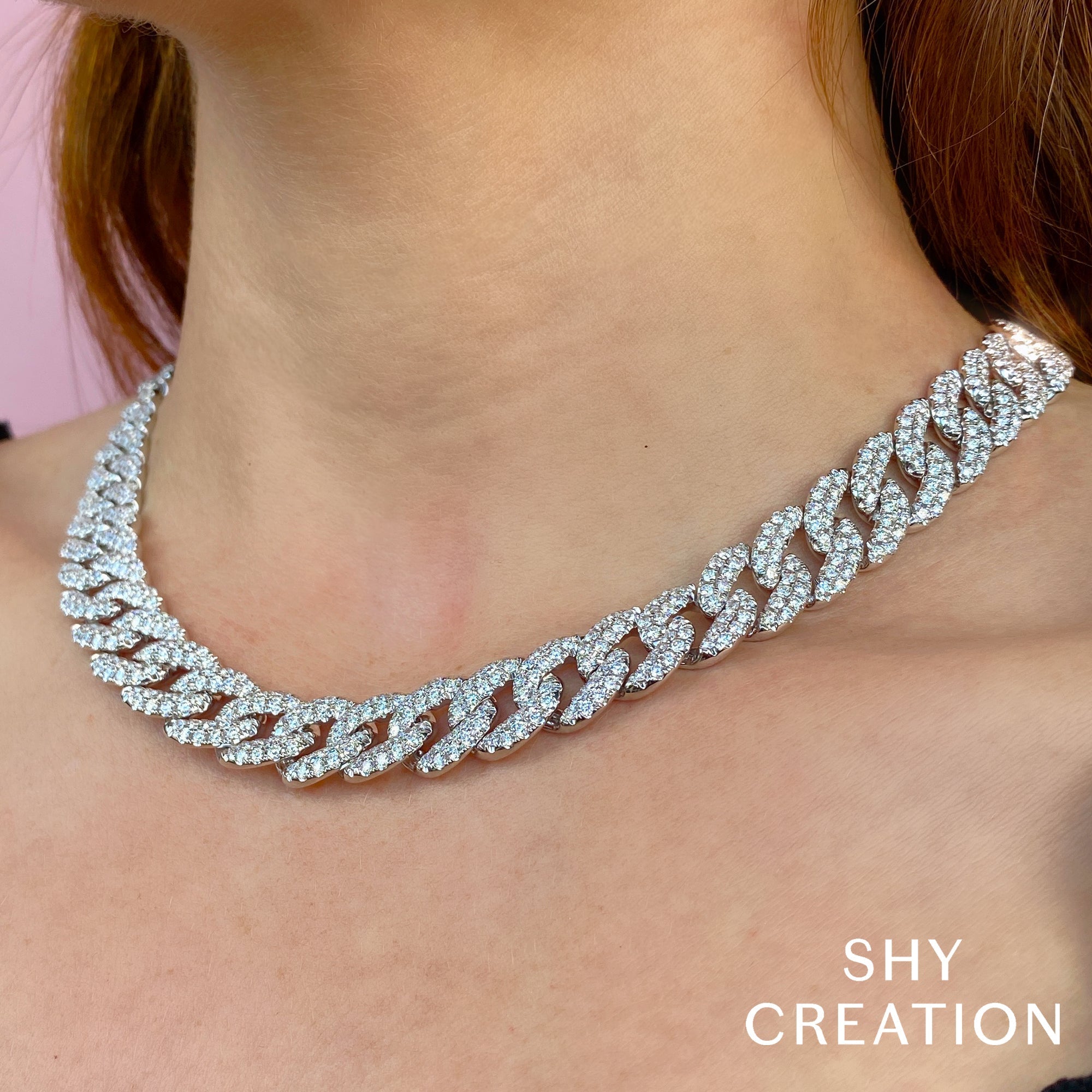 21.46CT 14K W/G DIAMOND PAVE LINK NECKLACE