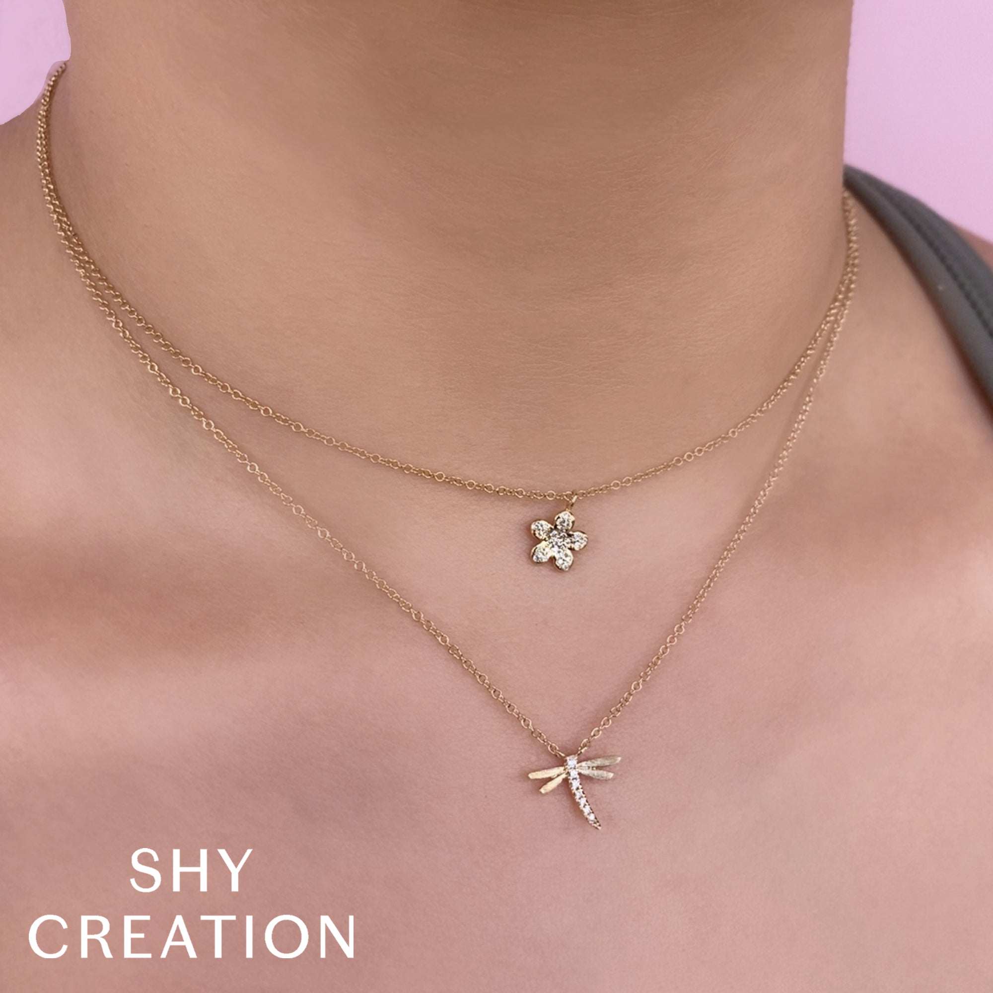 0.03CT 14K W/G DIAMOND DRAGONFLY MATTE NECKLACE