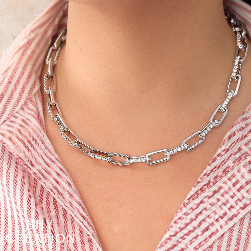 13.01CT 14K W/G DIAMOND PAVE PAPER CLIP LINK NECKLACE