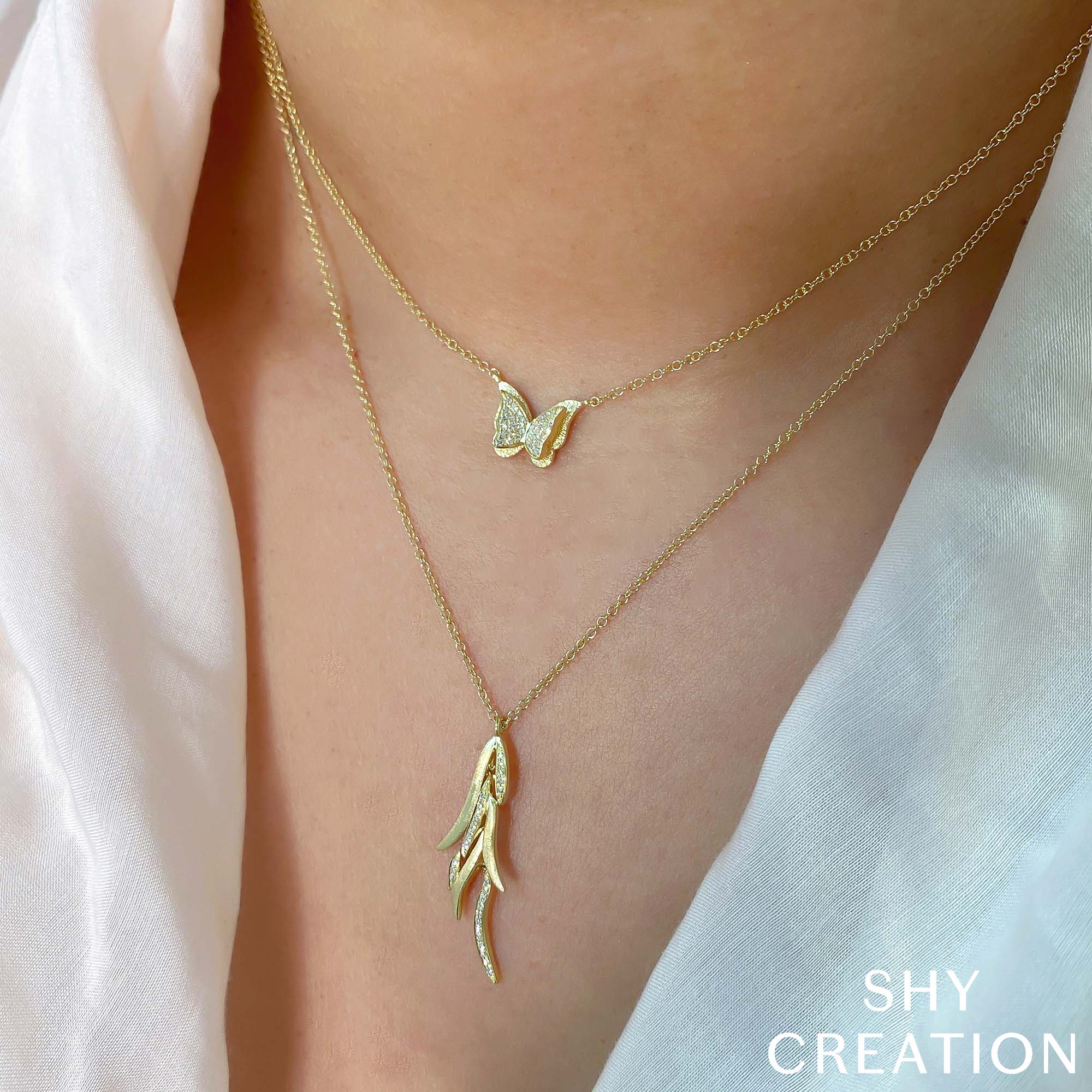 0.06CT 14K Y/G DIAMOND BUTTERFLY NECKLACE