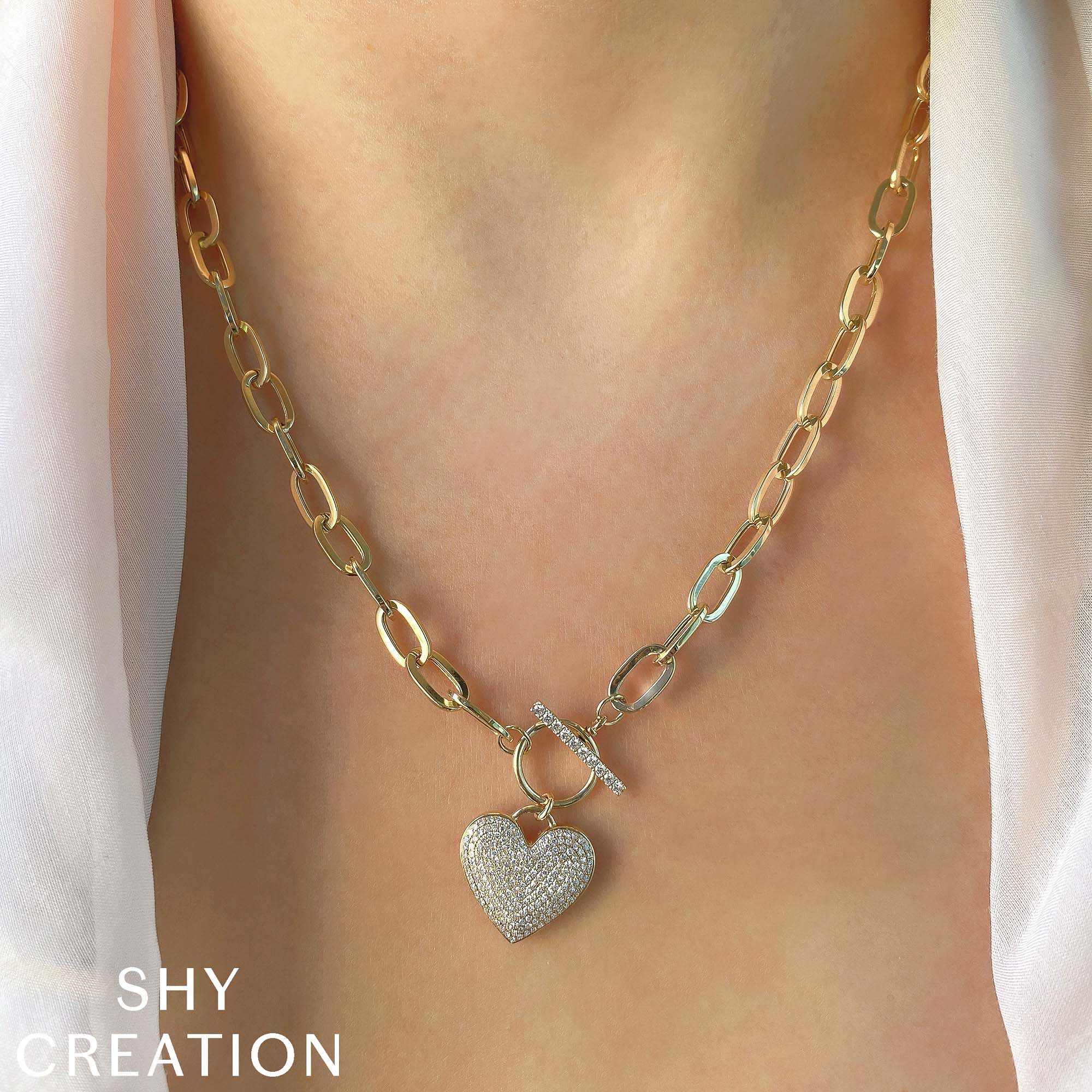0.50CT 14K W/G DIAMOND PAVE HEART PAPER CLIP LINK NECKLACE