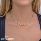 4.73CT 14K W/G DIAMOND CROWN SETTING TENNIS NECKLACE
