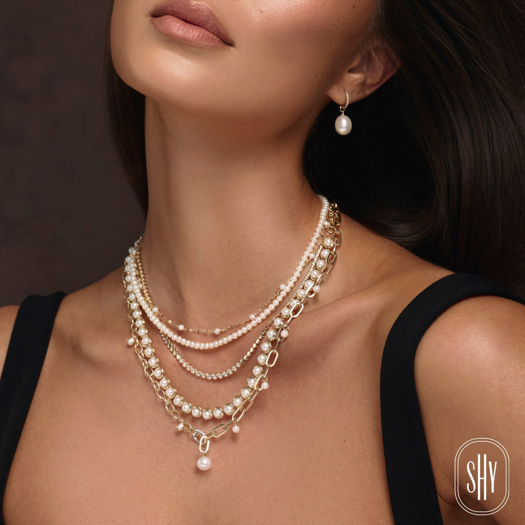 14K Y/G CULTURED PEARL SPARKLE CHAIN NECKLACE