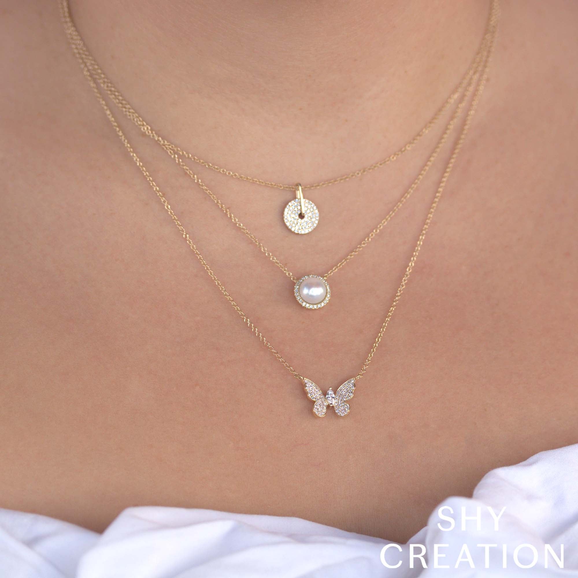 0.08CT 14K Y/G DIAMOND & CULTURED PEARL NECKLACE