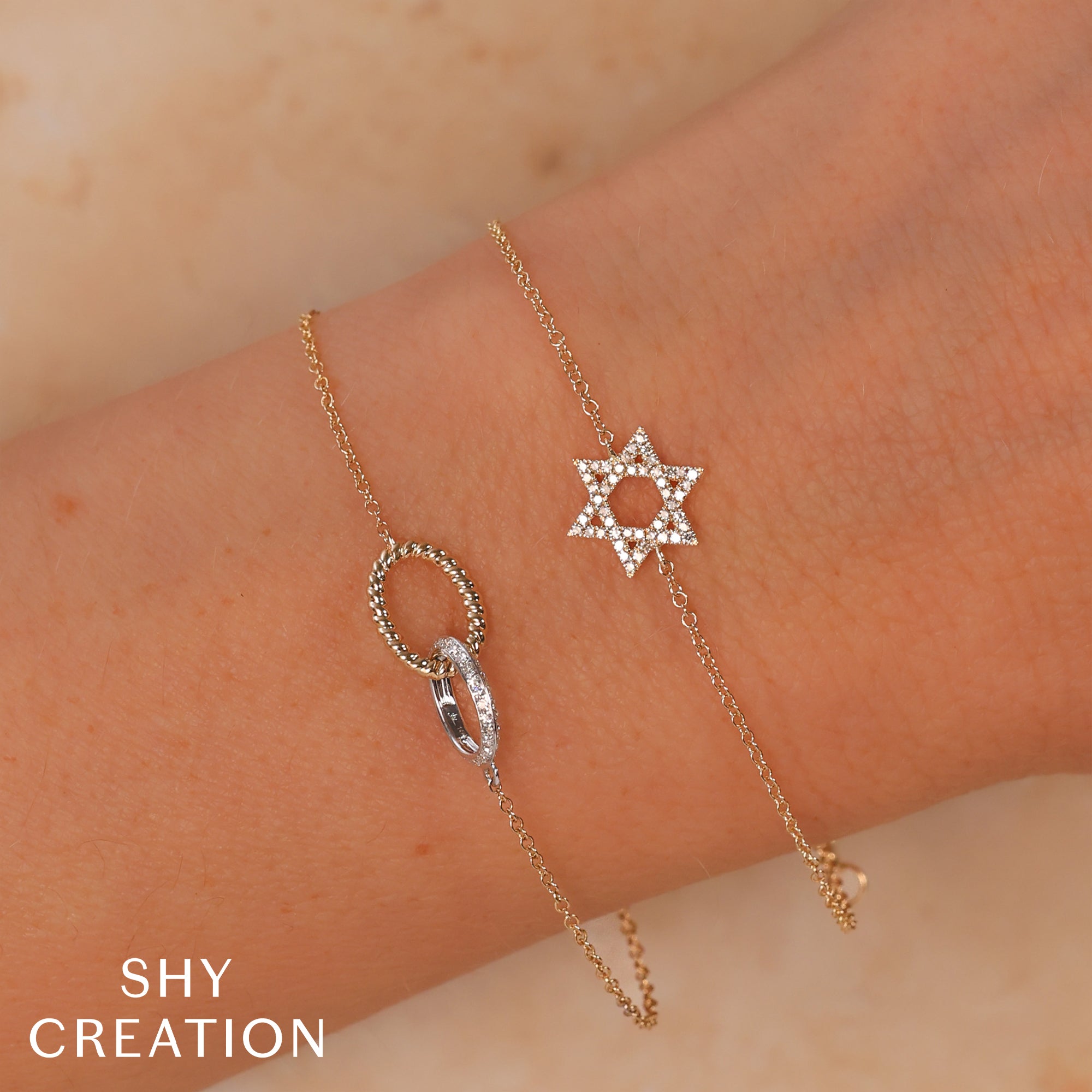 0.11CT 14K Y/G DIAMOND STAR OF DAVID BRACELET