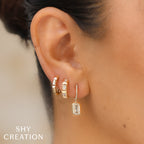 14K Y/G OCTAGON GEO CUT HUGGIE EARRING