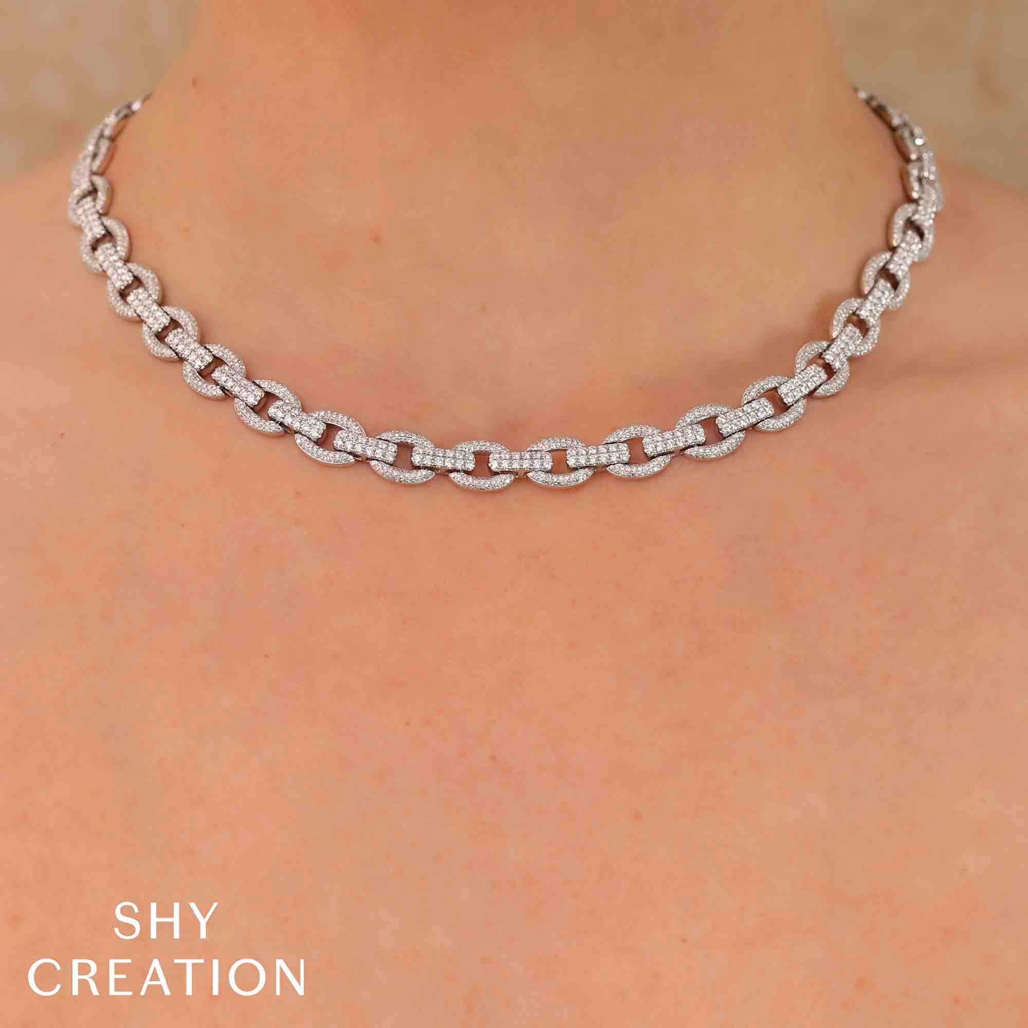 6.77CT 14K W/G DIAMOND LINK NECKLACE