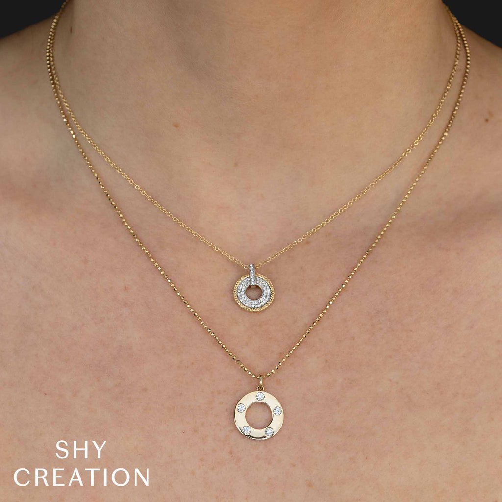 0.24CT 14K Y/G DIAMOND CIRCLE FACETED BALL CHAIN NECKLACE