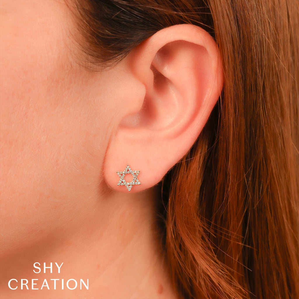 0.16CT 14K W/G DIAMOND STAR OF DAVID STUD EARRING