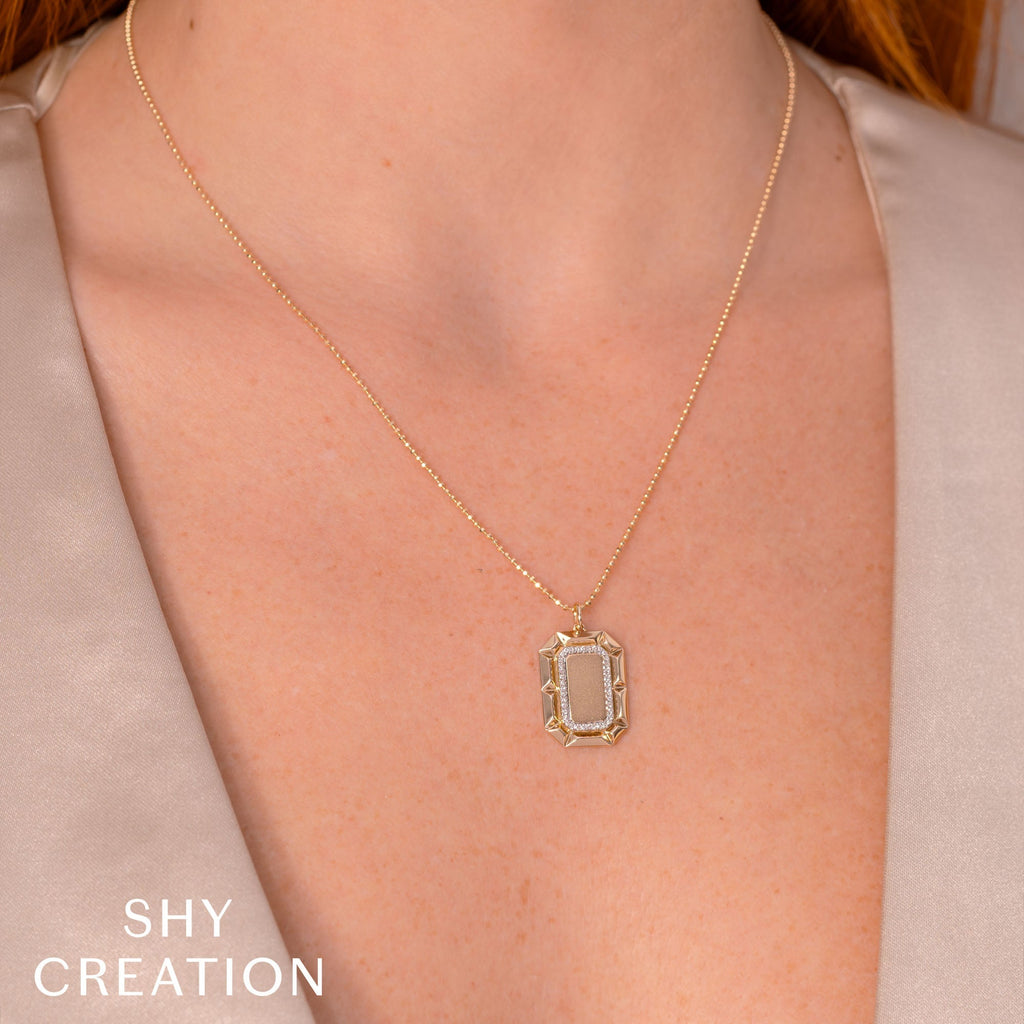 0.09CT 14K Y/G DIAMOND GEO CUT MATTE FACETED BALL CHAIN NECKLACE