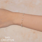 14K Y/G CULTURED PEARL SPARKLE CHAIN BRACELET