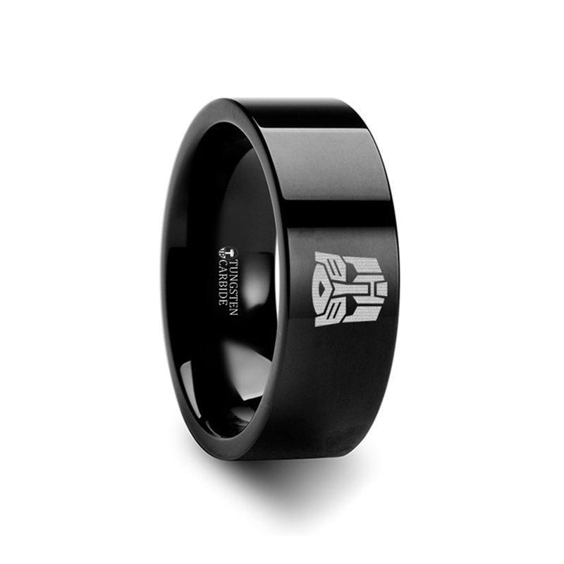 Transformers Autobots Symbol Super Hero Movie Black Tungsten Engraved Ring Jewelry - 2mm - 12mm - Thorsten Rings