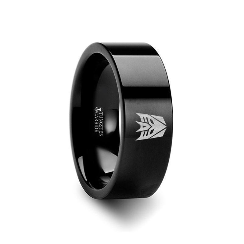 Decepticon Transformers Movie Symbol Super Hero Movie Black Tungsten Engraved Ring Jewelry - 2mm - 12mm - Thorsten Rings