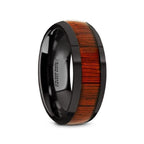 MANE Black Ceramic Polished Finish Men’s Domed Wedding Band with Padauk Wood Inlay - 8mm - Thorsten Rings