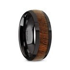 WALLACE Black Ceramic Polished Finish Men’s Domed Wedding Band with Black Walnut Inlay - 8mm - Thorsten Rings