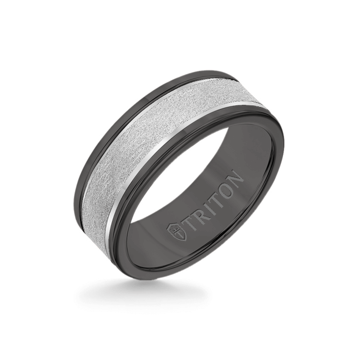 8MM Black Tungsten Carbide Ring - Crystalline 14K White Gold Insert with Round Edge