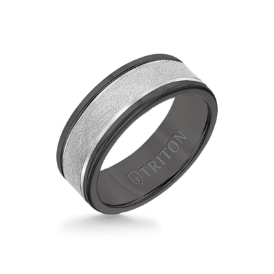 8MM Black Tungsten Carbide Ring - Crystalline 14K White Gold Insert with Round Edge