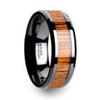 SAGON Black Ceramic Ring with Polished Bevels and Teak Wood Inlay - 6mm - 10mm - Thorsten Rings