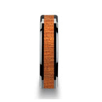 BENIN Black Ceramic Wedding Band with Polished Bevels and African Sapele Wood Inlay - 6mm - 10mm