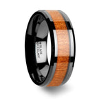 IOWA Black Ceramic Wedding Ring with Polished Bevels and Black Cherry Wood Inlay - 6mm - 10mm - Thorsten Rings