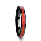 NOVA Black Ceramic Wedding Band with Beveled Edges and Red Opal Inlay - 4mm - Thorsten Rings