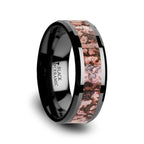 CAMBRIAN Pink Dinosaur Bone Inlaid Black Ceramic Beveled Edged Ring - 4mm & 8mm - Thorsten Rings