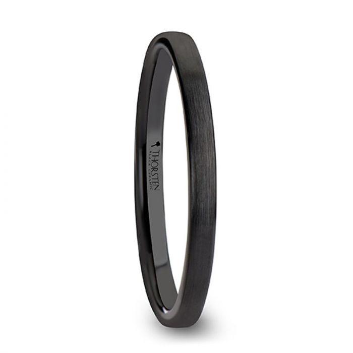 DAISY Black Flat Shaped Ceramic Wedding Band for Women with Brushed Finish - 2 mm - Thorsten Rings