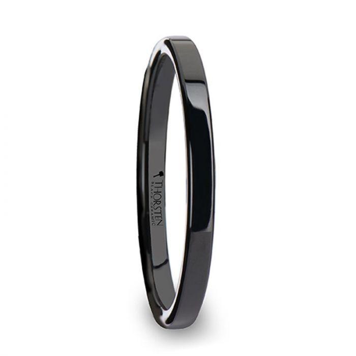 FRAENER Flat Polish Finished Black Ceramic Wedding Ring - 2mm - 12mm - Thorsten Rings