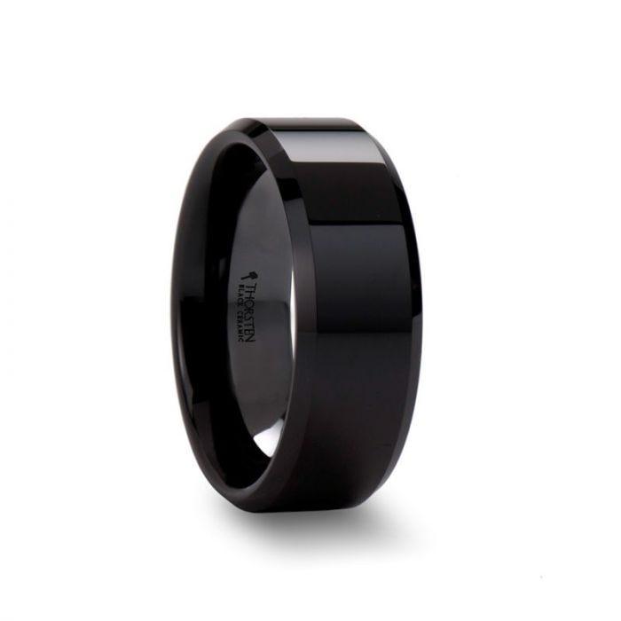 CITAR Polished Finish Black Ceramic Ring with Beveled Edges - 4mm - 12mm - Thorsten Rings