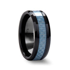 ATTICUS Beveled Blue Carbon Fiber Inlaid Black Ceramic Ring - 8mm - Thorsten Rings
