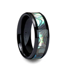 OAHU Beveled Black Ceramic Ring with Shell Inlay - 8mm - Thorsten Rings