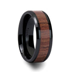 DENALI Black Ceramic Wedding Band with Bevels and Rosewood Inlay - 4mm - 12mm - Thorsten Rings