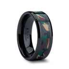 RANGER Beveled Black Ceramic Wedding Ring with Real Military Style Jungle Camo - 6mm - 10mm - Thorsten Rings