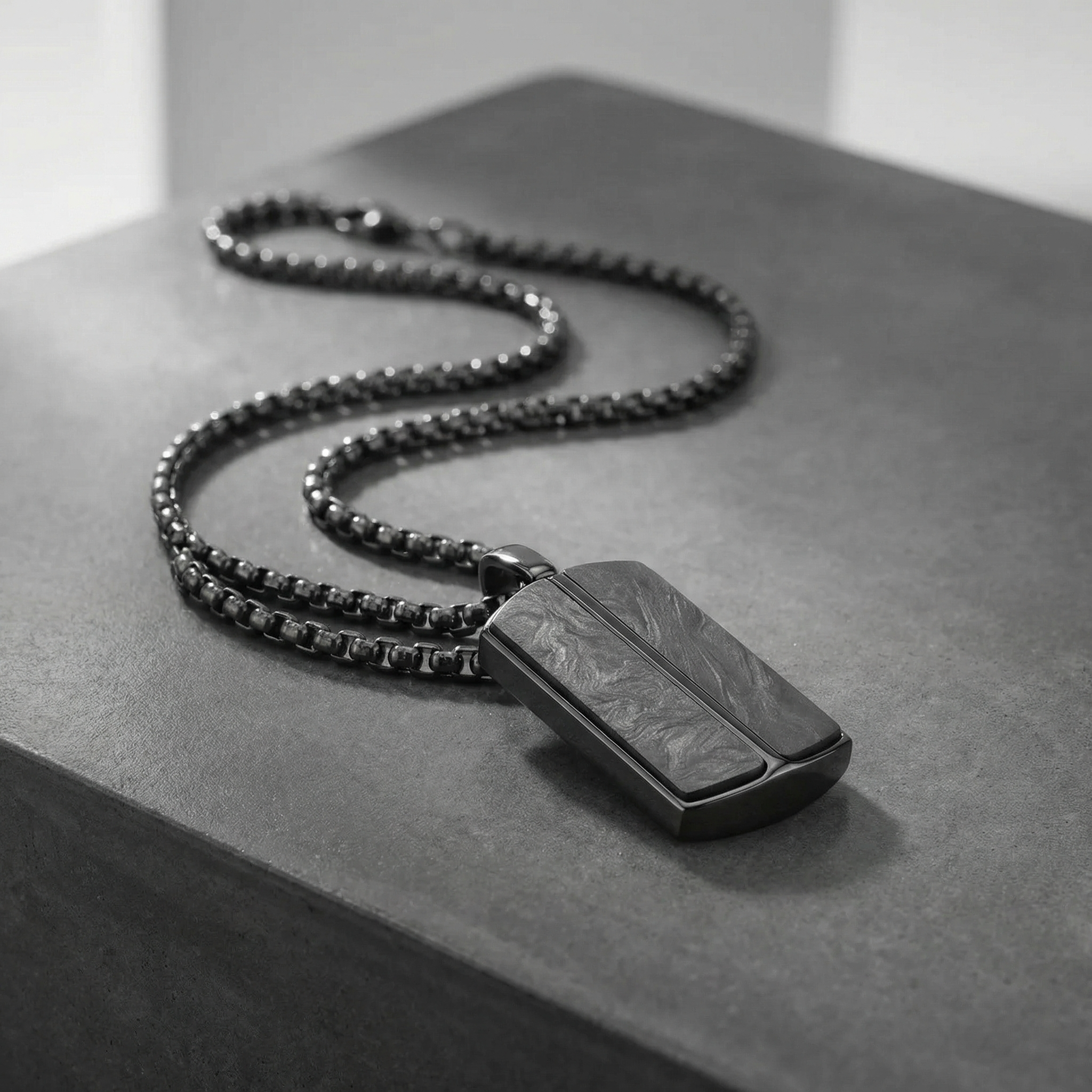 Stainless Steel Pendant with Carbon Fiber Inlay and 22 Inch Matching Chain