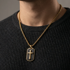 Gold Stainless Steel Pendant with Forged Carbon Fiber Inlay with 22in Matching Chain