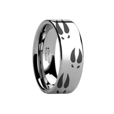 PINELANDS Deer Print Animal Track Engraved Flat Tungsten Ring - 4mm - 12mm