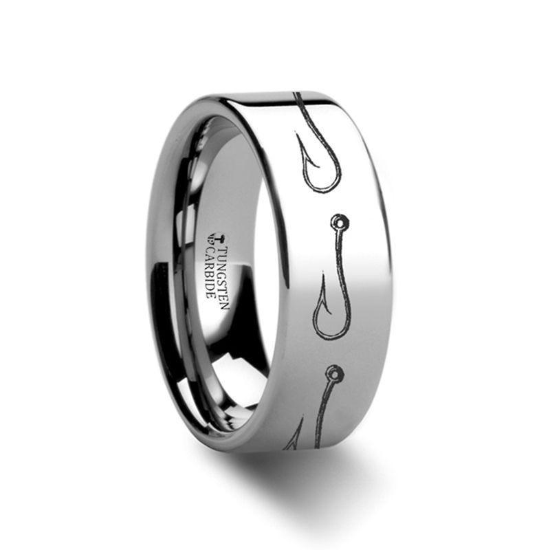 Simple Artistic Fishing Hook Pattern Ring Engraved Flat Tungsten Ring - 4mm - 12mm - Thorsten Rings