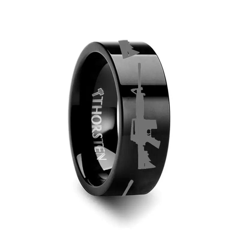 AR-15 Print Design AR15 Engraved Flat Tungsten Black Ring - 4mm - 12mm