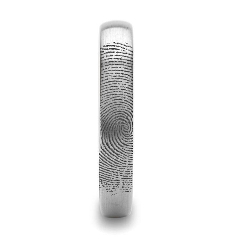 Fingerprint Engraved Domed Tungsten Brushed Ring- Perseus - 4mm - 12mm