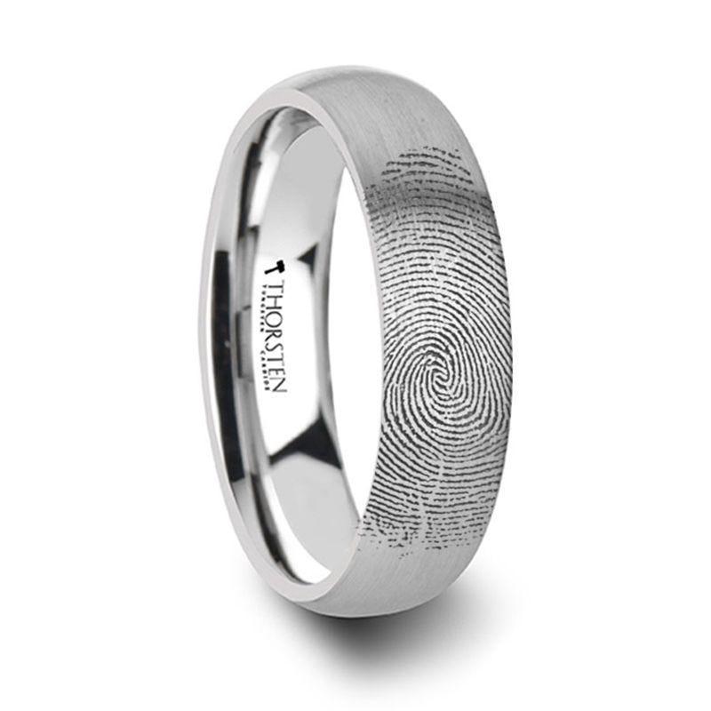 Fingerprint Engraved Domed Tungsten Brushed Ring- Perseus - 4mm - 12mm