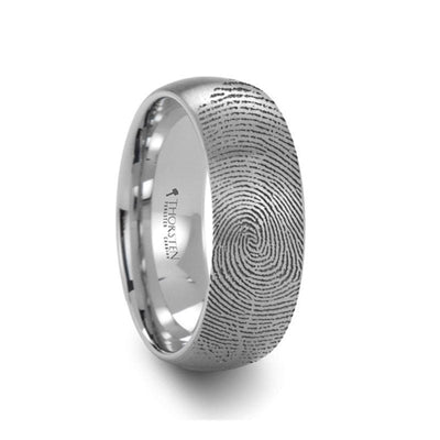 Fingerprint Engraved Domed Tungsten Brushed Ring- Perseus - 4mm - 12mm