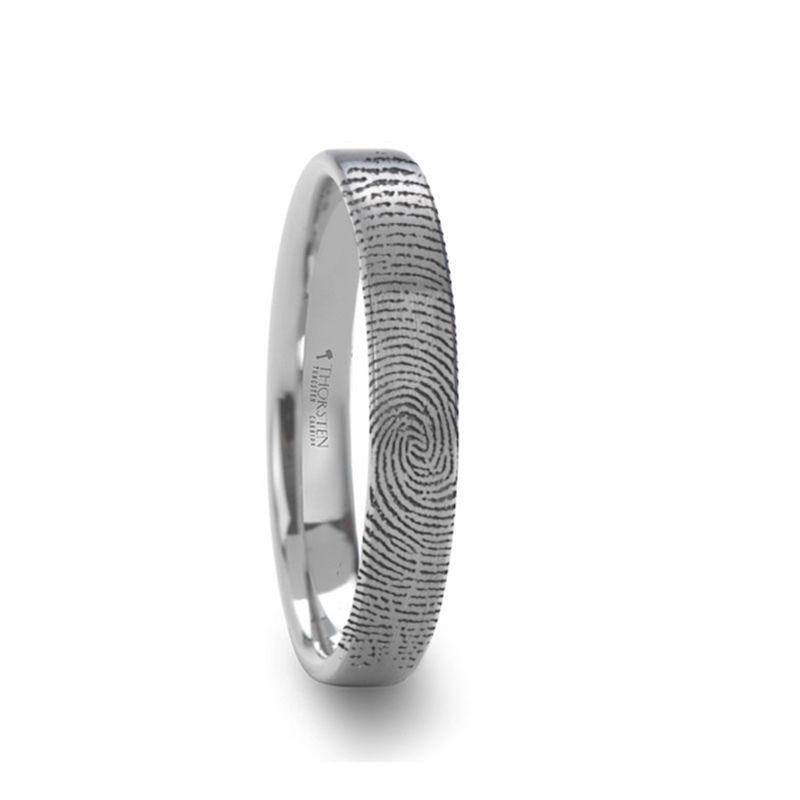 Fingerprint Engraved Flat Pipe Cut Tungsten Brushed Ring - Mercury - 4mm - 12mm